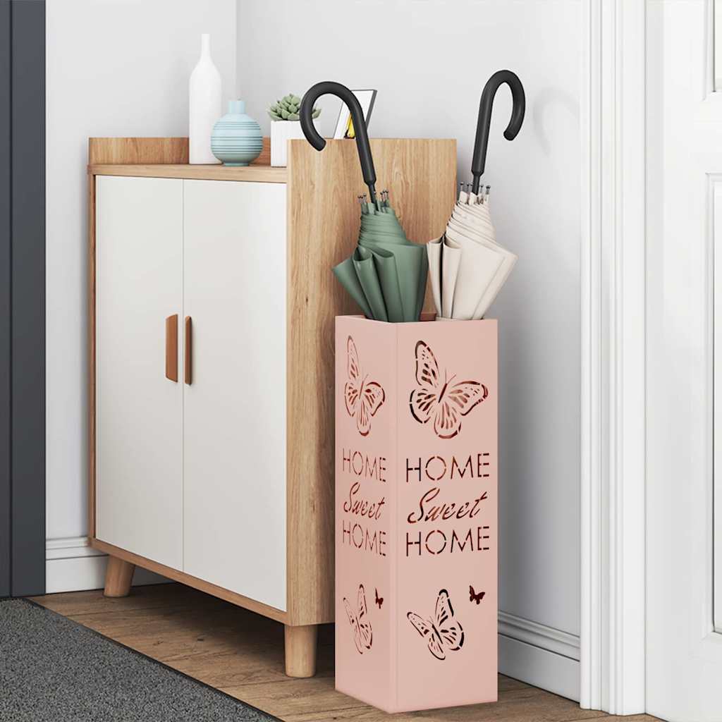 vidaXL Umbrella Stand with Storage Pink 15.5 x 15.5 x 49 cm Metal
