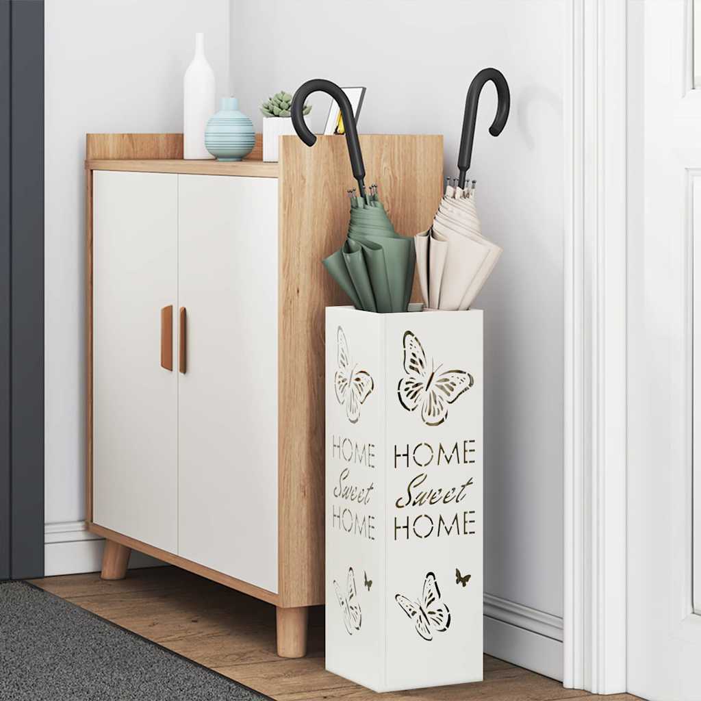 vidaXL Rain Umbrella Stand White 15.5 x 15.5 x 49 cm Steel