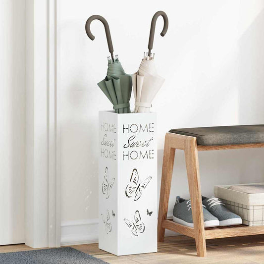 vidaXL Rain Umbrella Stand White 15.5 x 15.5 x 49 cm Steel