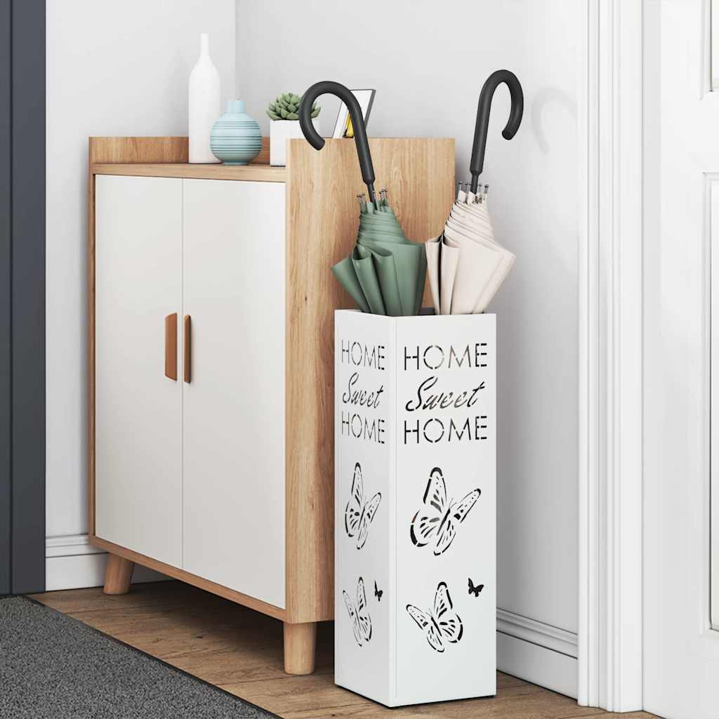 vidaXL Rain Umbrella Stand White 15.5 x 15.5 x 49 cm Steel