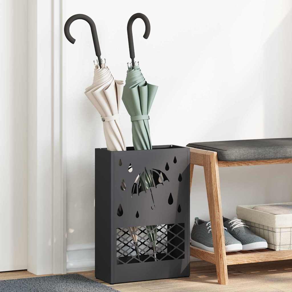 vidaXL Rain Umbrella Stand Black 28 x 12 x 41 cm Steel