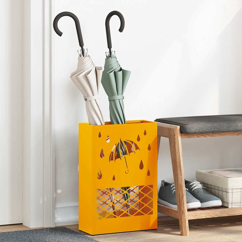 vidaXL Rain Umbrella Stand Mustard Yellow 28 x 12 x 41 cm Steel