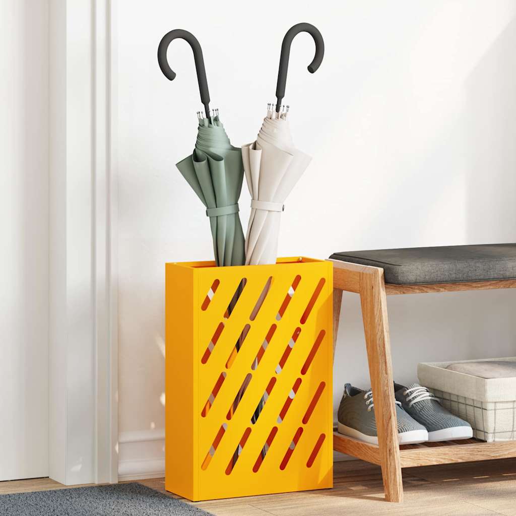 vidaXL Rain Umbrella Stand Mustard Yellow 28 x 12 x 41 cm Steel