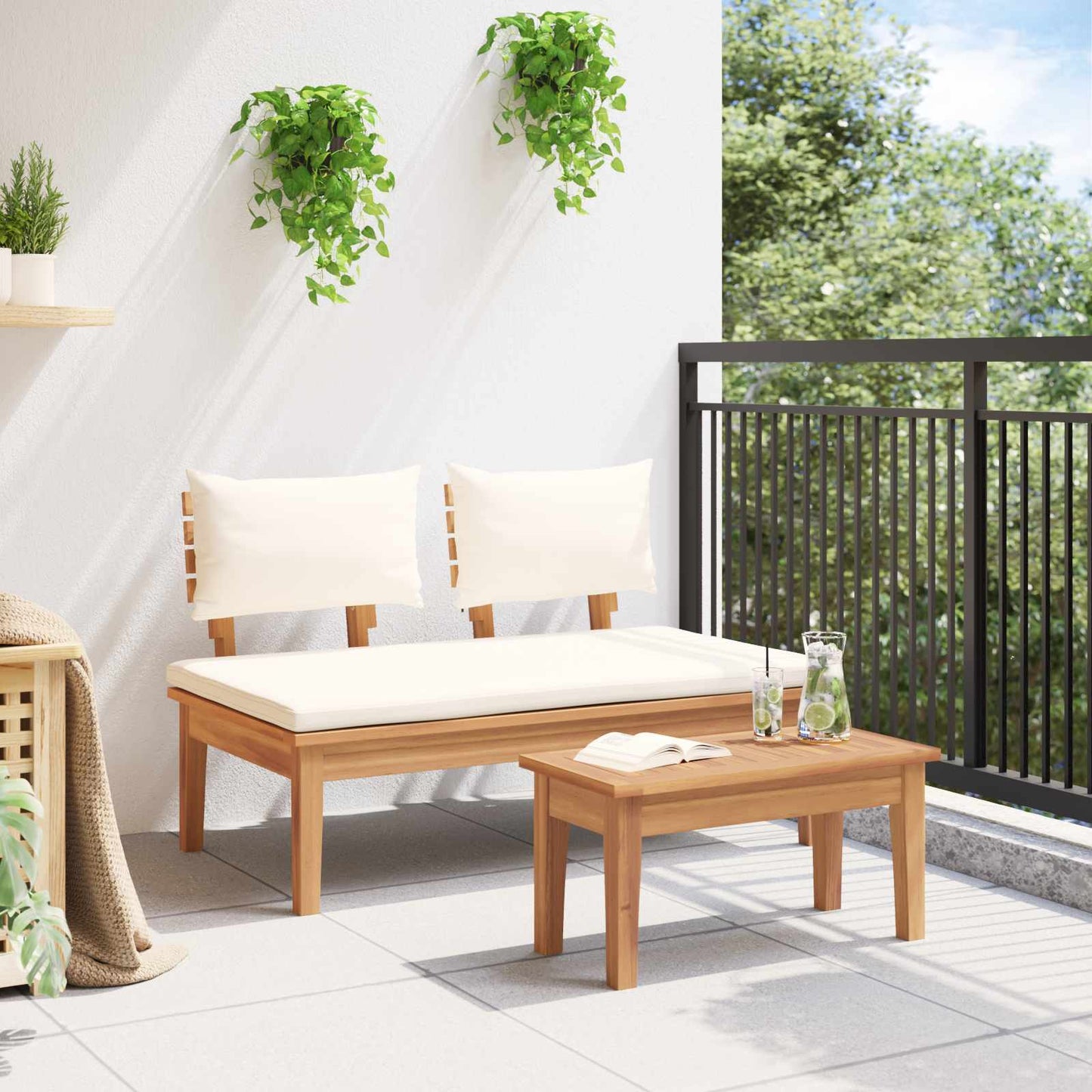 vidaXL Garden Bench and Table Set 2 pcs Cream and Brown