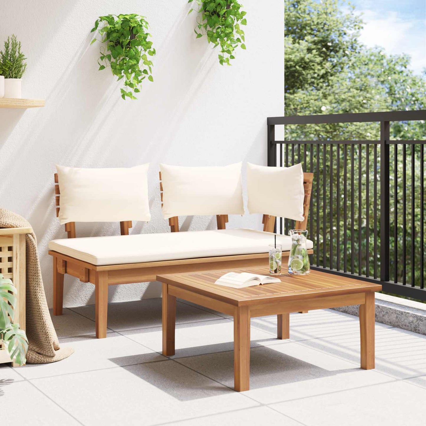 vidaXL Garden Bench and Table Set 2 pcs Cream and Brown