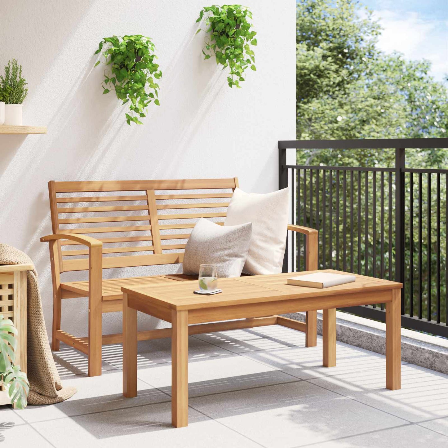 vidaXL Garden Bench and Table Set 2 Piece Brown Solid Teak Wood