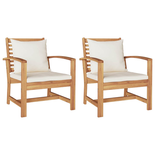 vidaXL Chair 2 pcs Brown and Cream 65 x 60 x 76.5 cm Solid Teak Wood