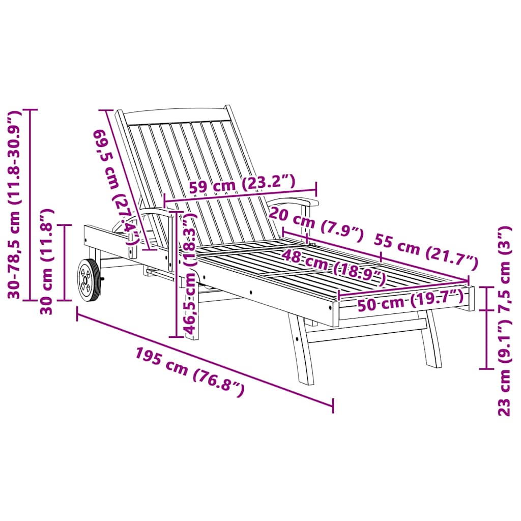 vidaXL Sun lounger Solid Teak Wood Brown