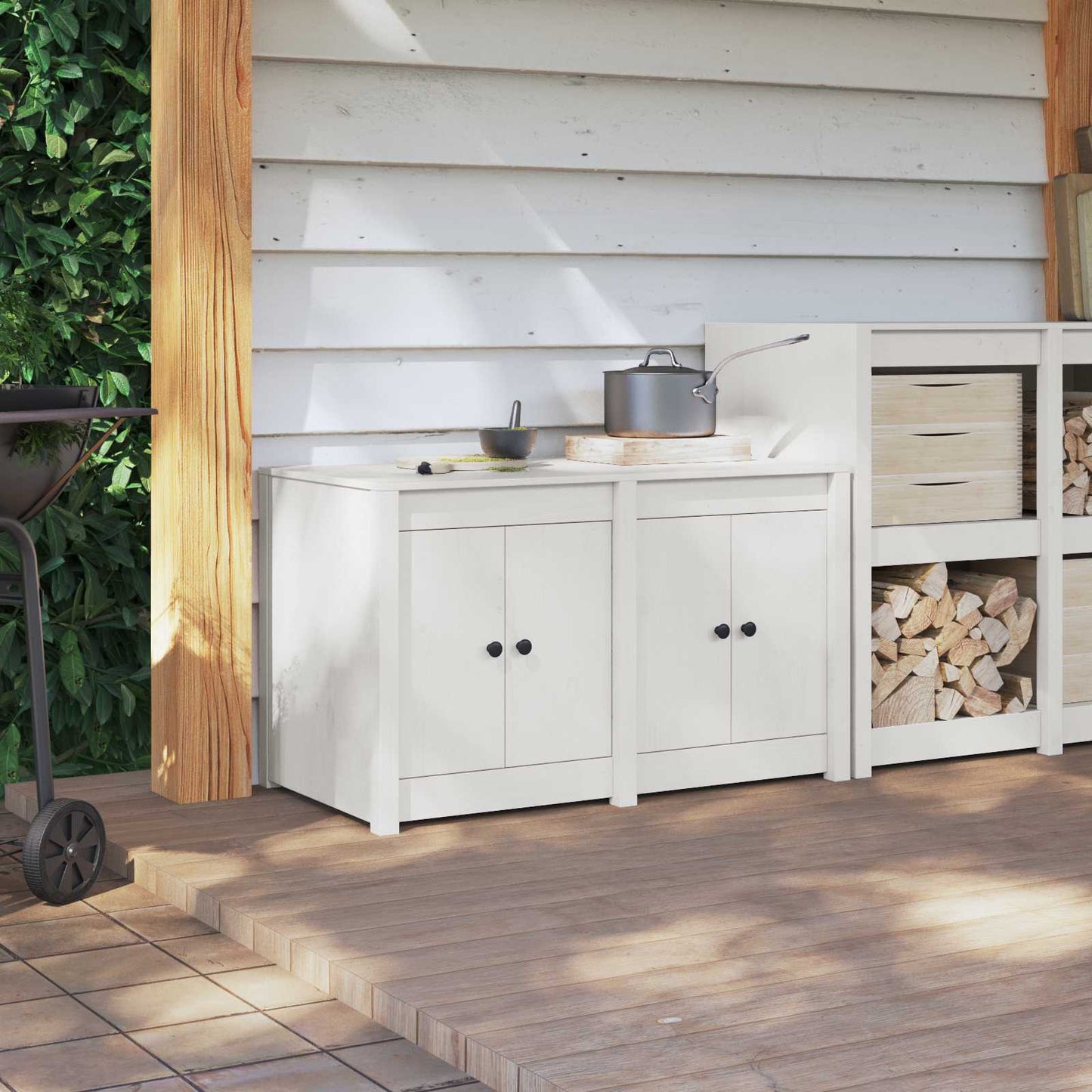 vidaXL Kitchen Cabinet MEPPEL White 106 x 55 x 64 cm Solid Pine wood
