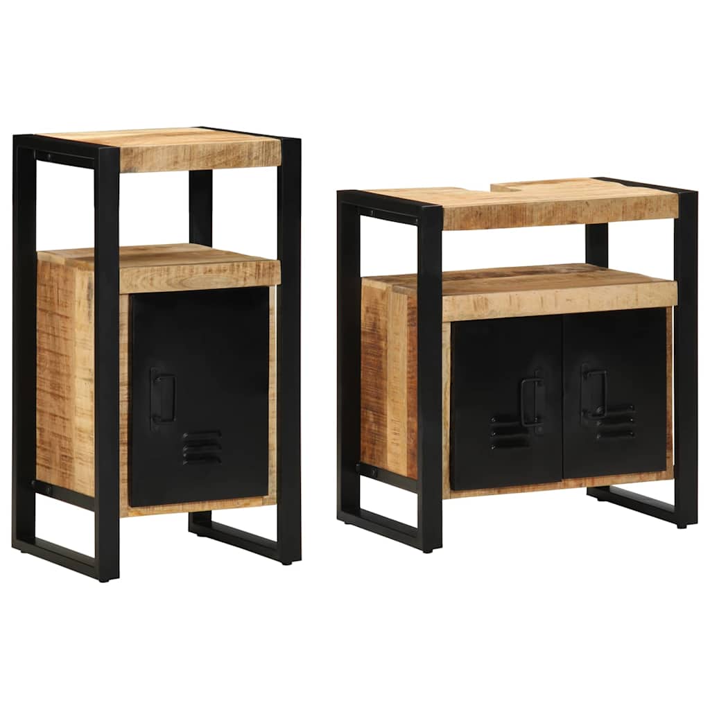 vidaXL Bathroom Furniture Set 2 pcs Brown Soild Rough Mango Wood
