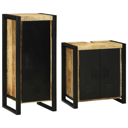 vidaXL Bathroom Furniture Set with Shelf 2 pcs Brown Soild Mango Wood