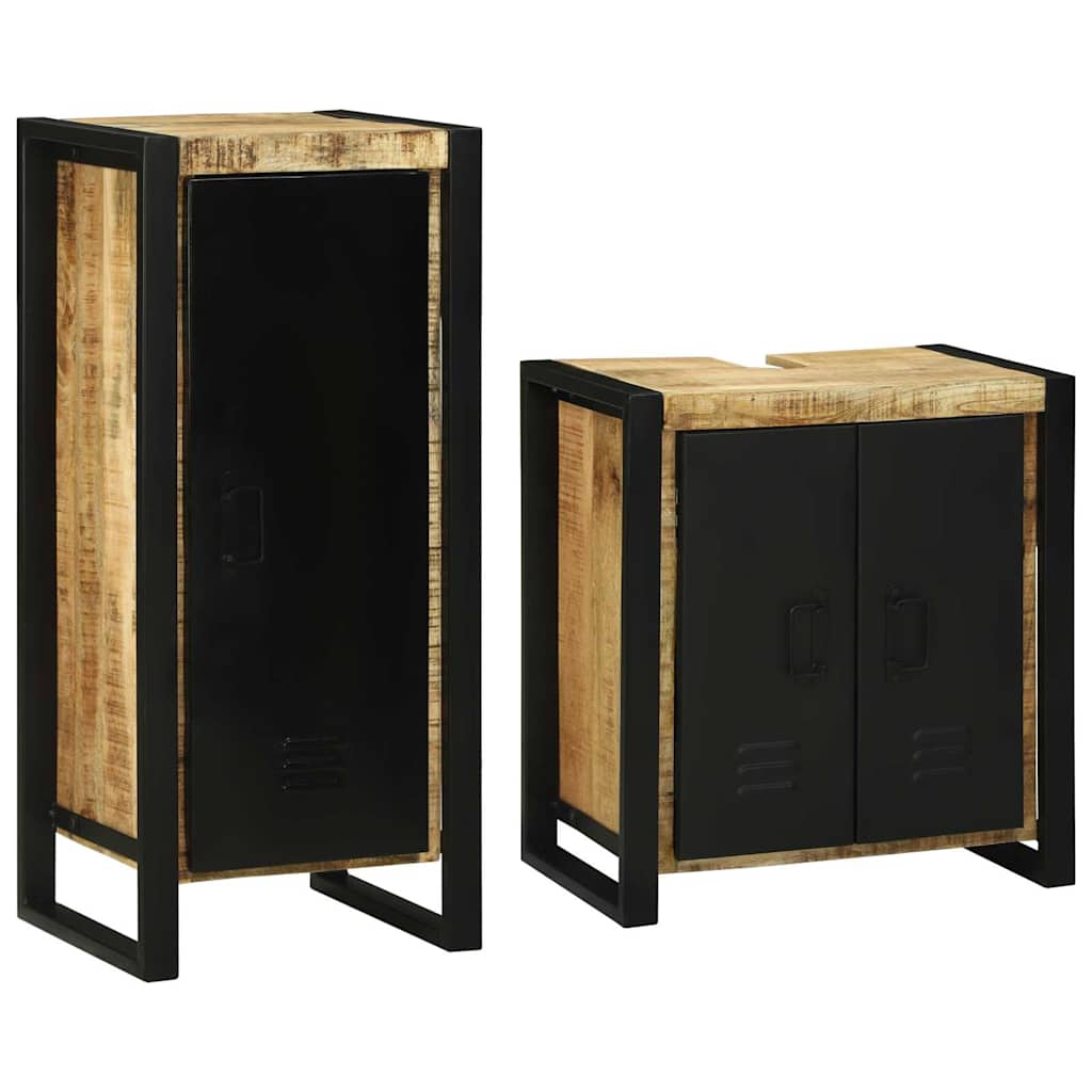 vidaXL Bathroom Furniture Set with Shelf 2 pcs Brown Soild Mango Wood