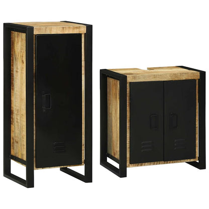 vidaXL Bathroom Furniture Set with Shelf 2 pcs Brown Soild Mango Wood