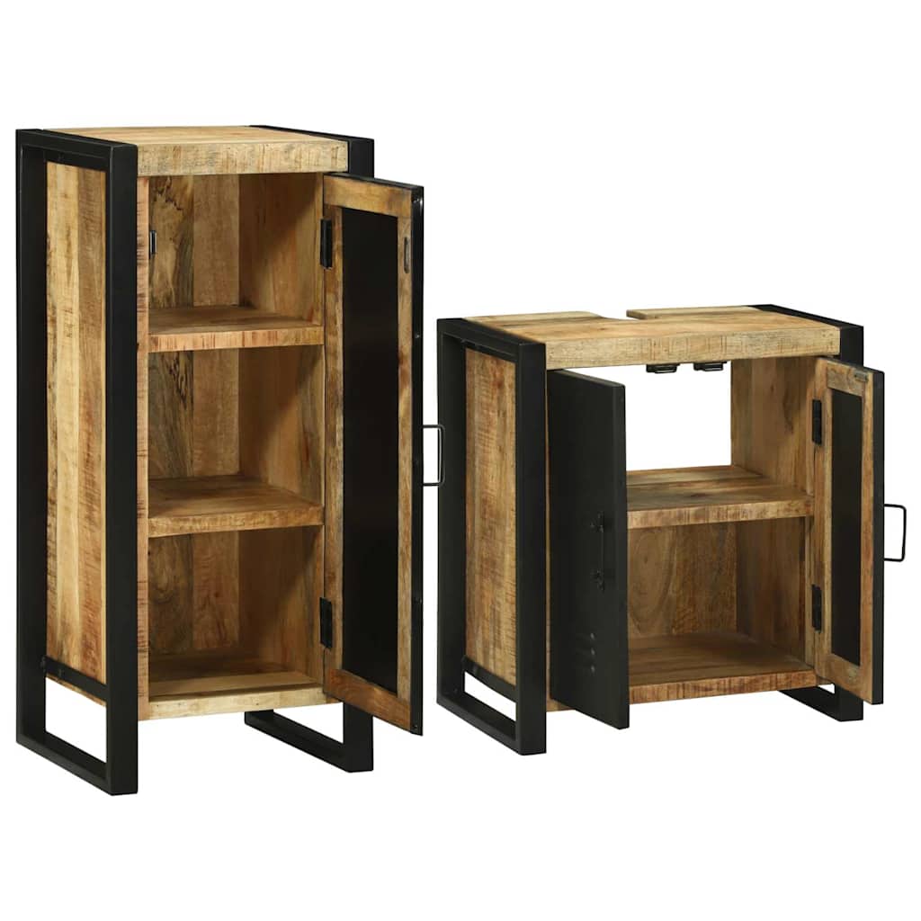 vidaXL Bathroom Furniture Set with Shelf 2 pcs Brown Soild Mango Wood