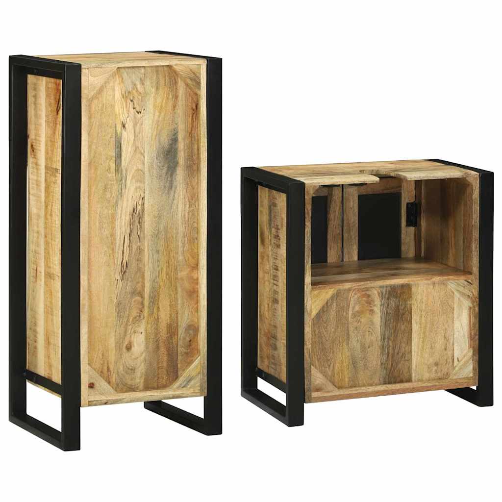 vidaXL Bathroom Furniture Set with Shelf 2 pcs Brown Soild Mango Wood