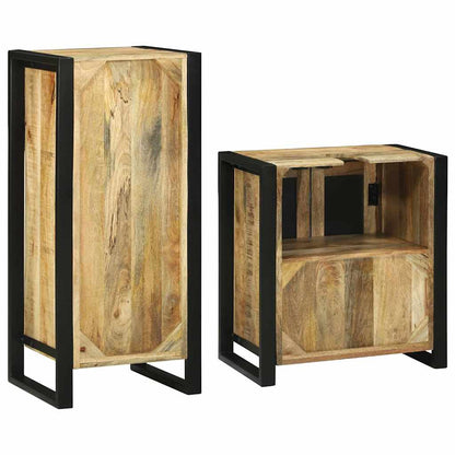 vidaXL Bathroom Furniture Set with Shelf 2 pcs Brown Soild Mango Wood