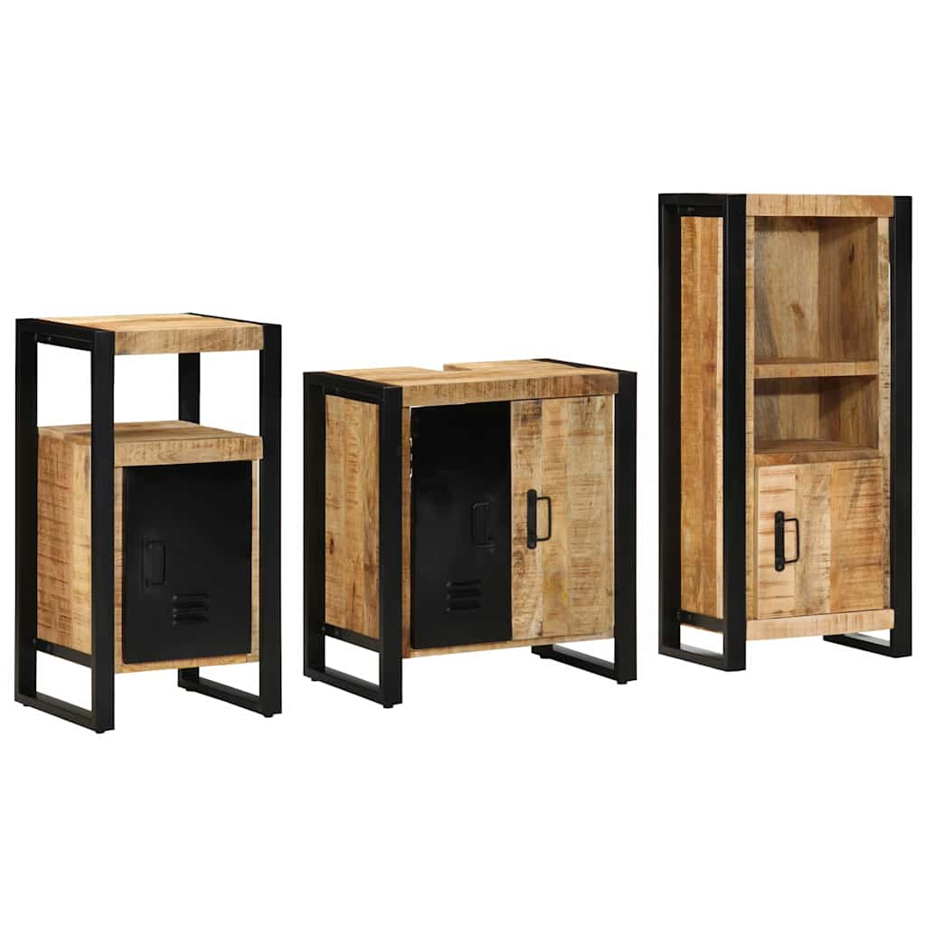 vidaXL Bathroom Furniture Set 3 pcs Brown and Black Solid Mango Wood