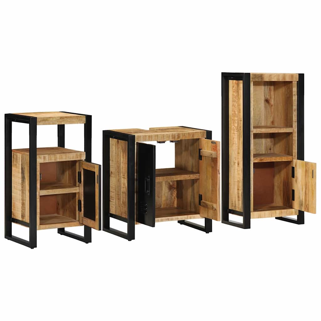 vidaXL Bathroom Furniture Set 3 pcs Brown and Black Solid Mango Wood