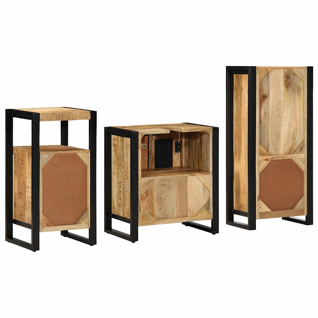 vidaXL Bathroom Furniture Set 3 pcs Brown and Black Solid Mango Wood