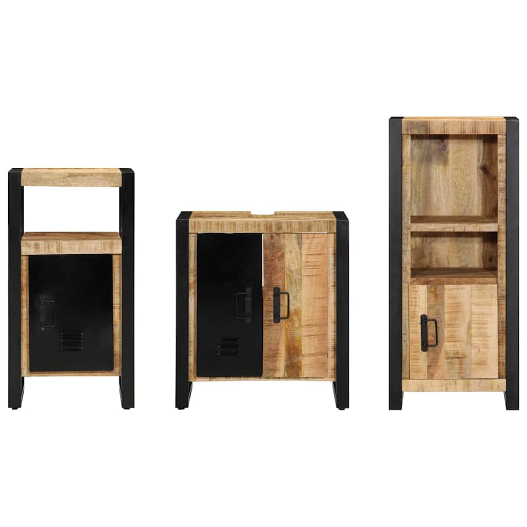 vidaXL Bathroom Furniture Set 3 pcs Brown and Black Solid Mango Wood