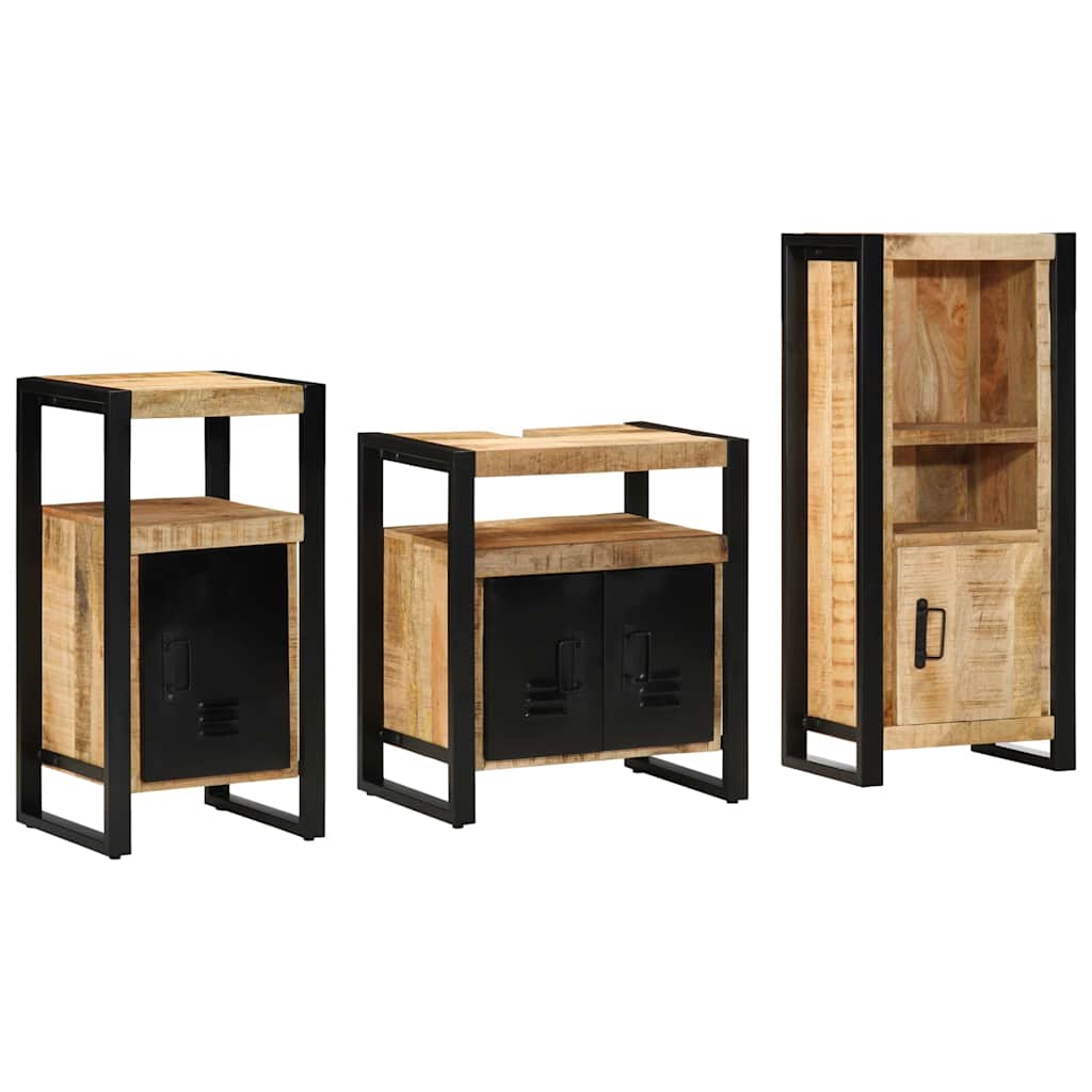 vidaXL Bathroom Furniture Set 3 pcs Brown and Black Solid Mango Wood