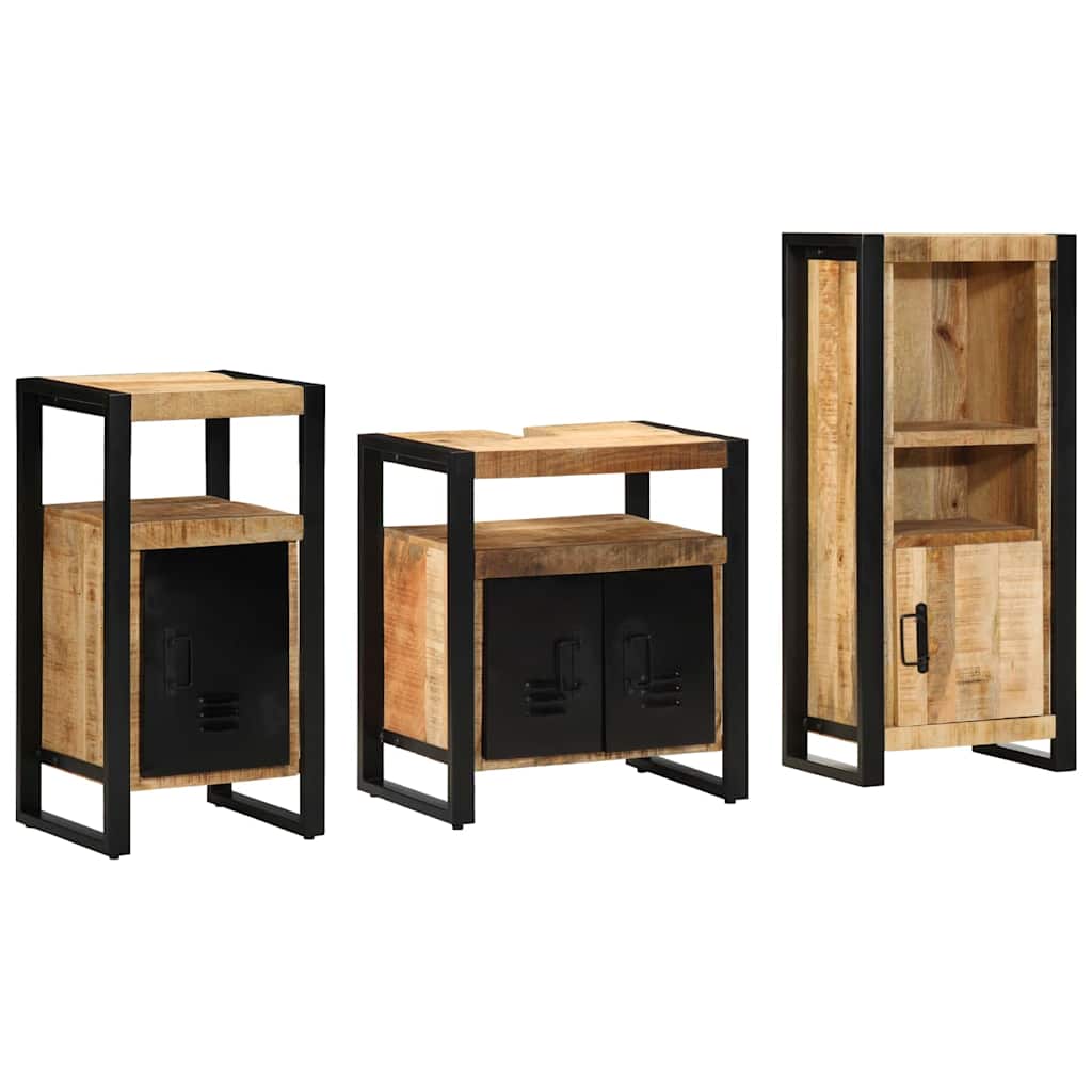 vidaXL Bathroom Furniture Set 3 pcs Brown and Black Solid Mango Wood