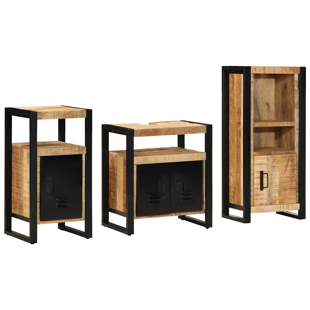 vidaXL Bathroom Furniture Set 3 pcs Brown and Black Solid Mango Wood