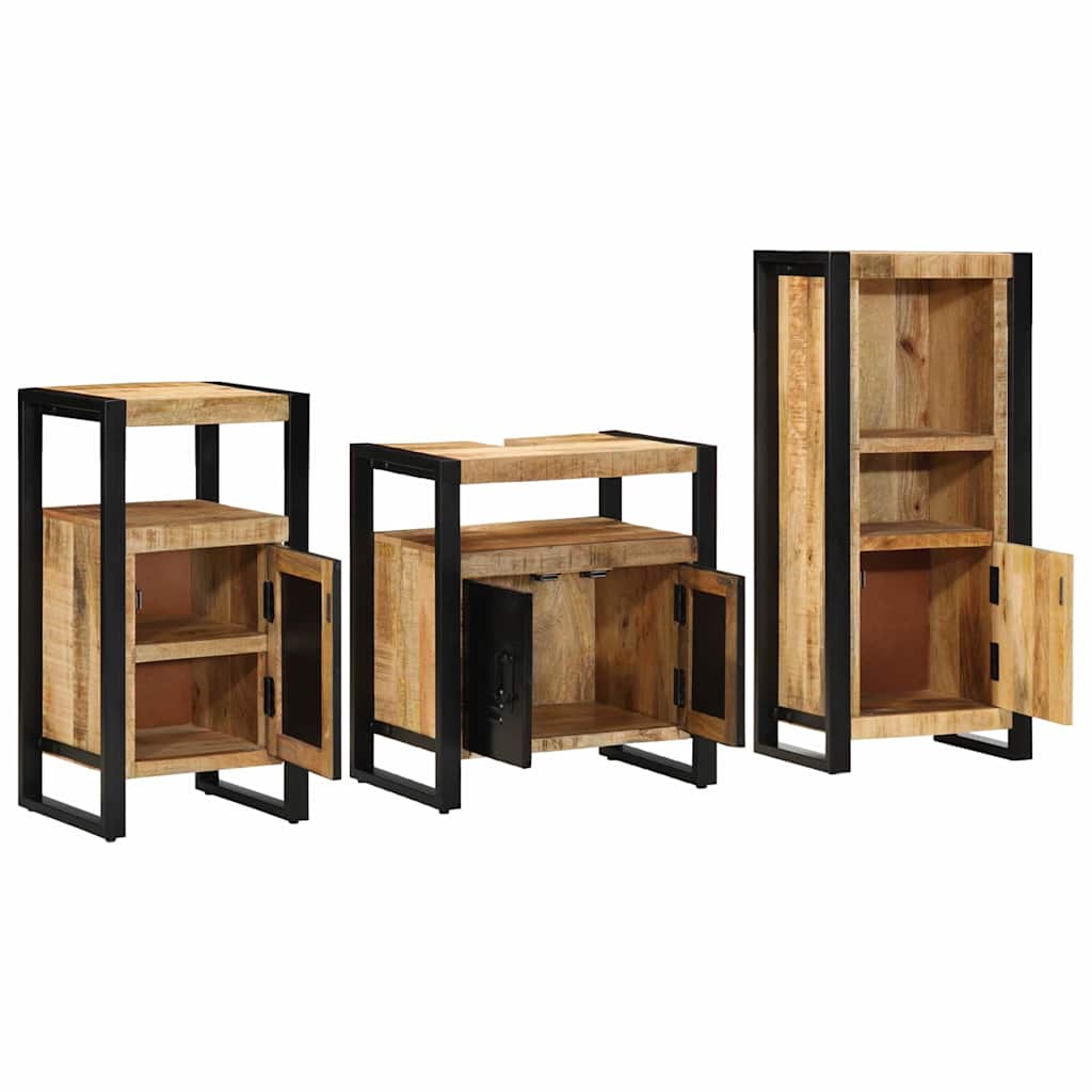 vidaXL Bathroom Furniture Set 3 pcs Brown and Black Solid Mango Wood
