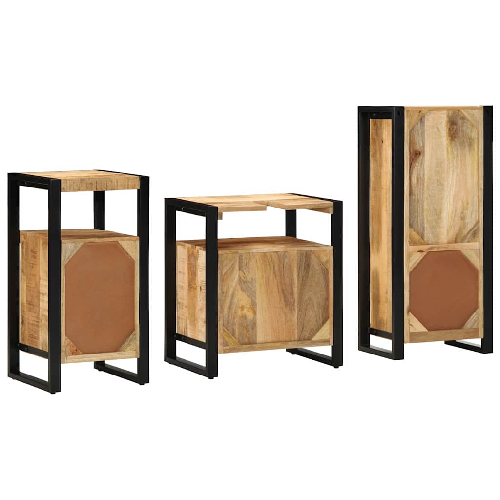 vidaXL Bathroom Furniture Set 3 pcs Brown and Black Solid Mango Wood