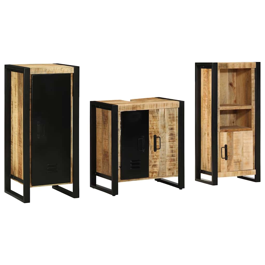 vidaXL Bathroom Furniture Set 3 pcs Brown and Black Solid Mango Wood