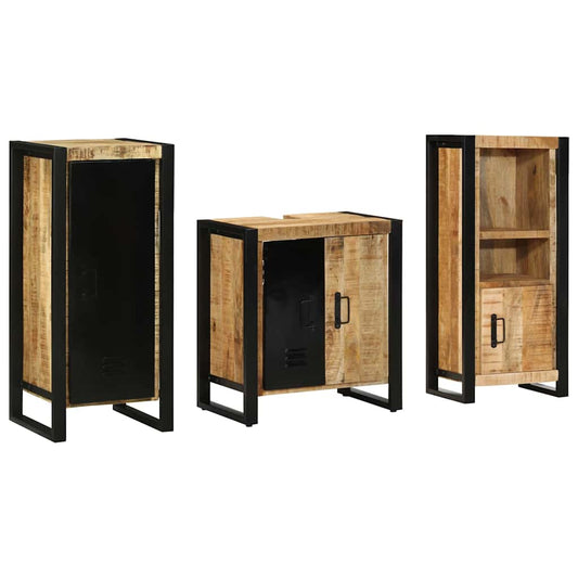 vidaXL Bathroom Furniture Set 3 pcs Brown and Black Solid Mango Wood