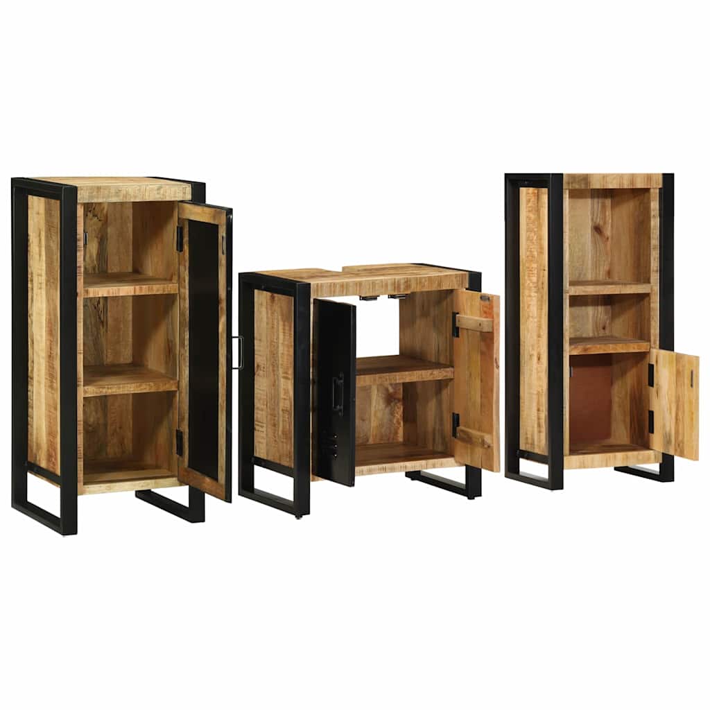 vidaXL Bathroom Furniture Set 3 pcs Brown and Black Solid Mango Wood