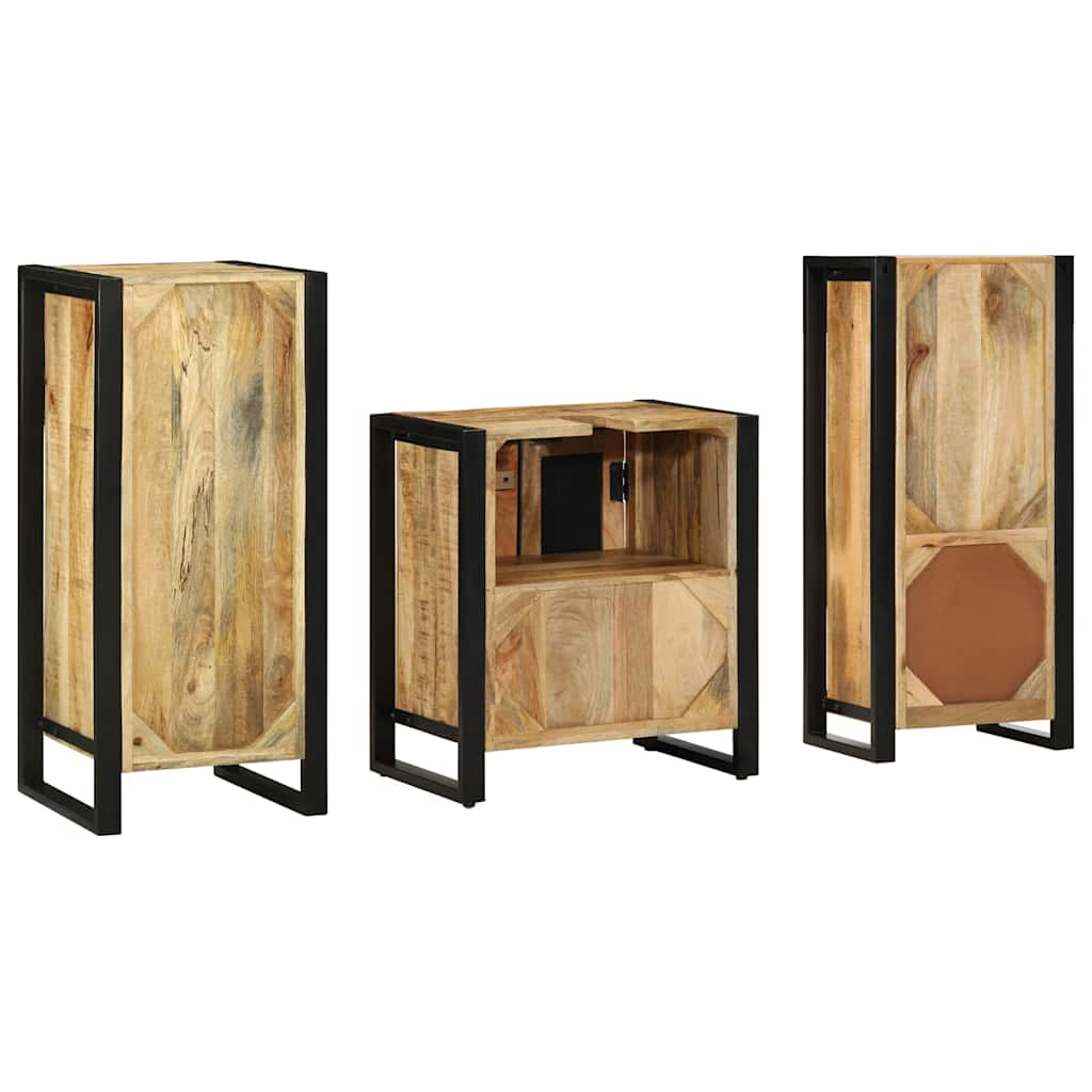 vidaXL Bathroom Furniture Set 3 pcs Brown and Black Solid Mango Wood