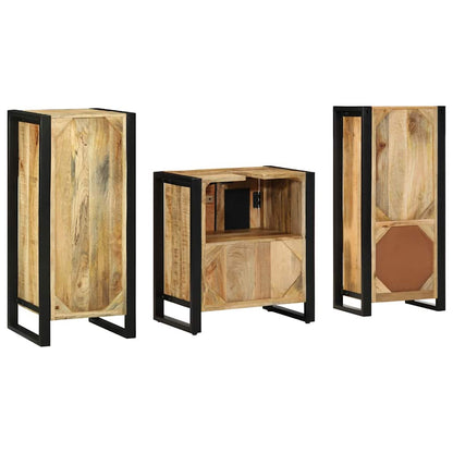 vidaXL Bathroom Furniture Set 3 pcs Brown and Black Solid Mango Wood