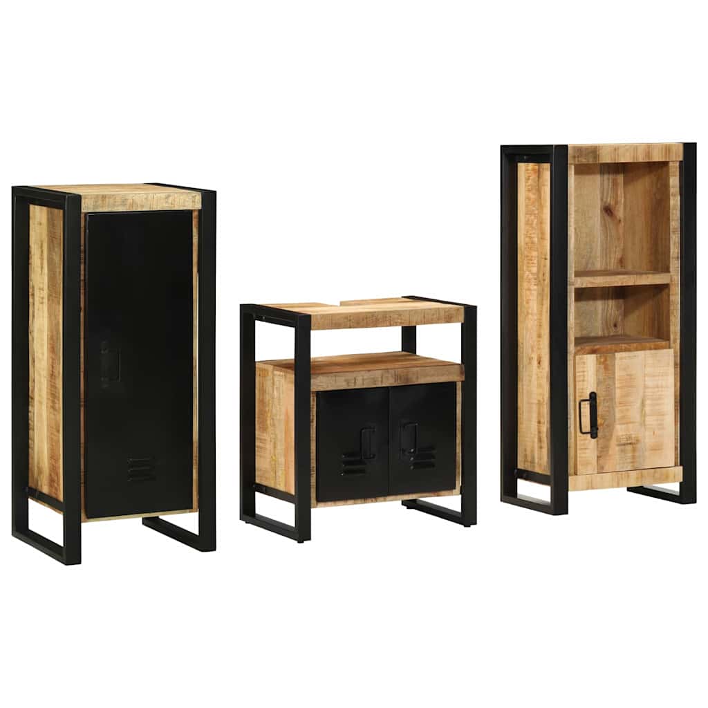 vidaXL Bathroom Furniture Set 3 pcs Brown and Black Solid Mango Wood