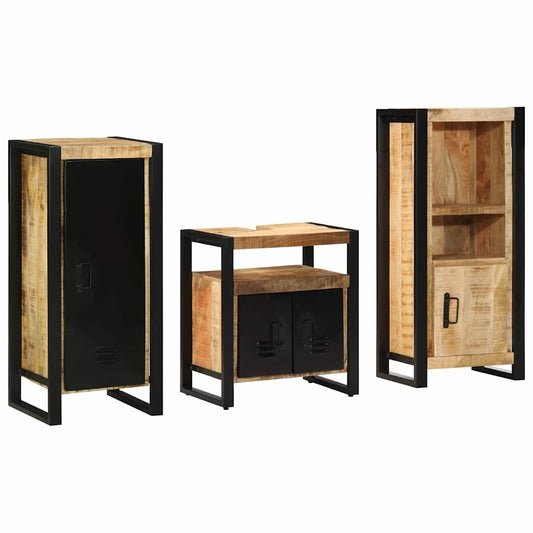 vidaXL Bathroom Furniture Set 3 pcs Brown and Black Solid Mango Wood