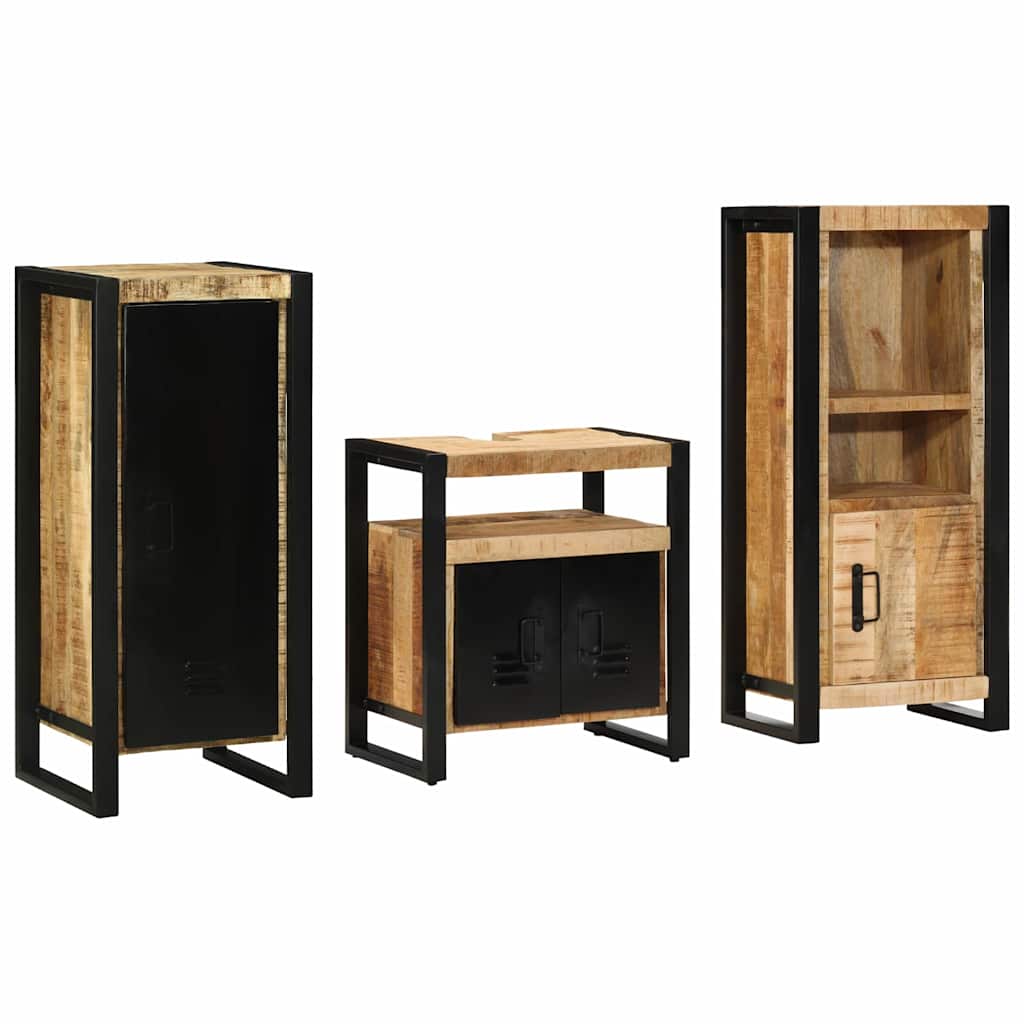 vidaXL Bathroom Furniture Set 3 pcs Brown and Black Solid Mango Wood