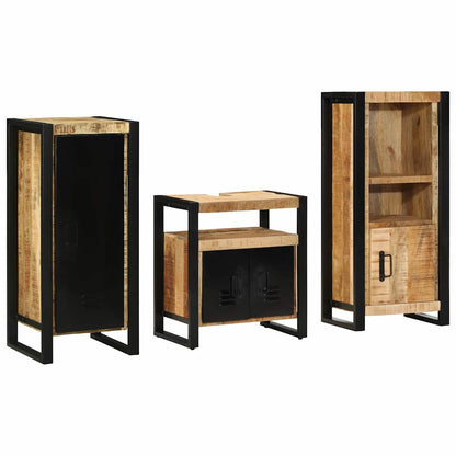 vidaXL Bathroom Furniture Set 3 pcs Brown and Black Solid Mango Wood
