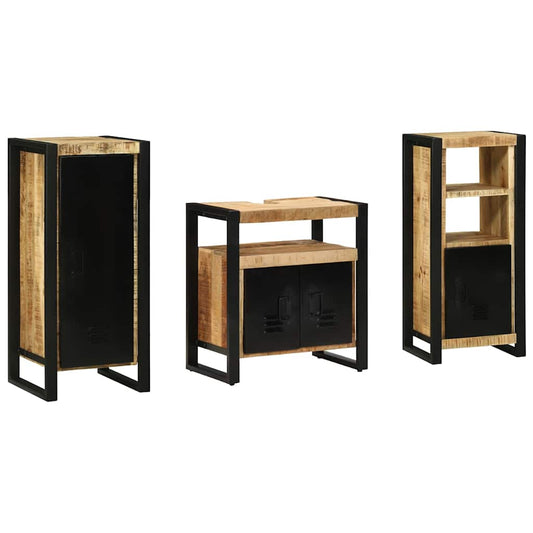 vidaXL Bathroom Furniture Set with Shelf 3 pcs Brown Solid Mango Wood