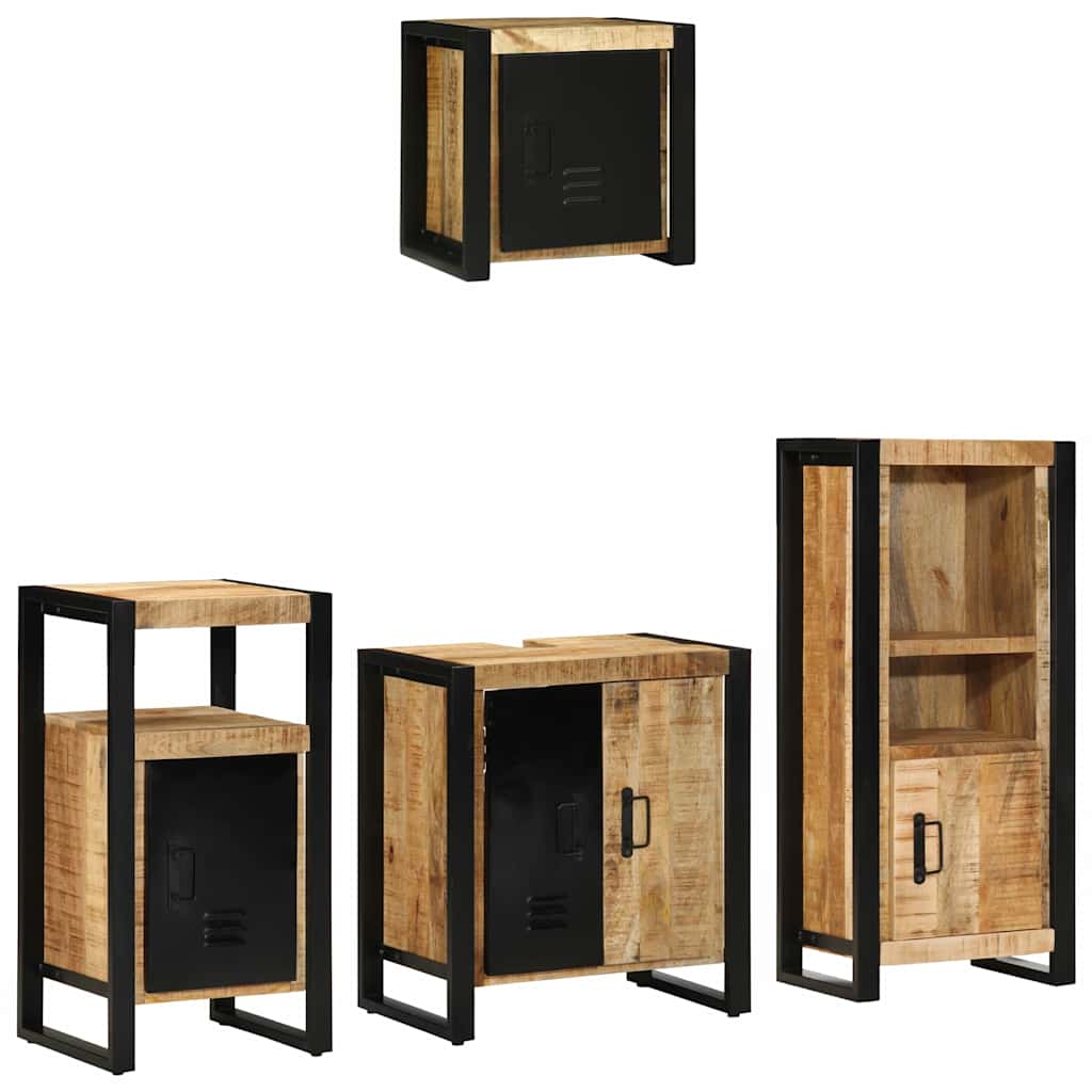 vidaXL Bathroom Furniture Set 4 pcs Brown and Black Solid Mango Wood