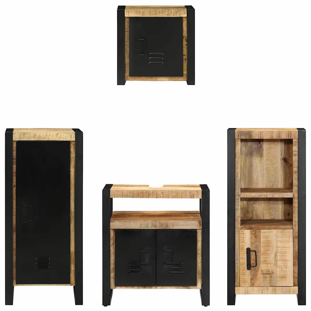 vidaXL Bathroom Furniture Set 4 pcs Brown and Black Solid Mango Wood