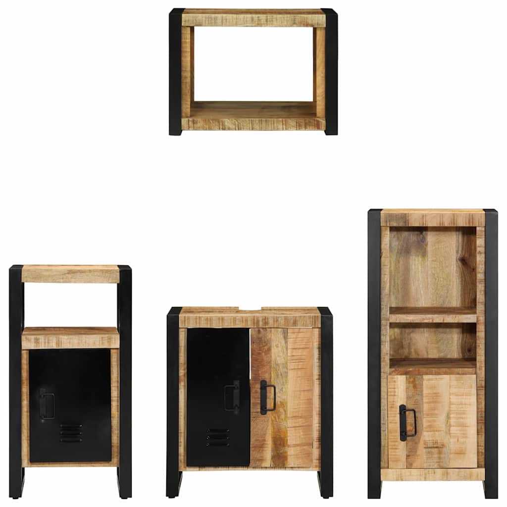 vidaXL Bathroom Furniture Set 4 pcs Brown and Black Solid Mango Wood