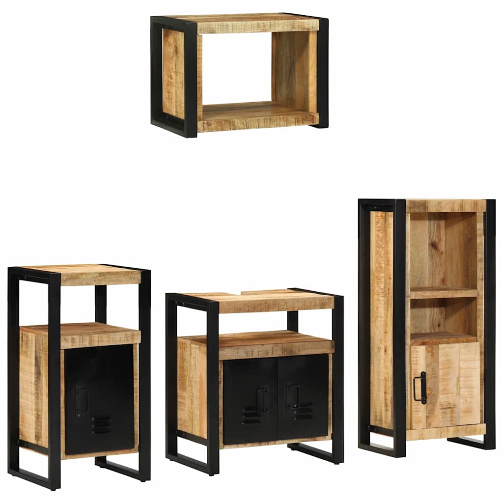 vidaXL Bathroom Furniture Set 4 pcs Brown and Black Solid Mango Wood