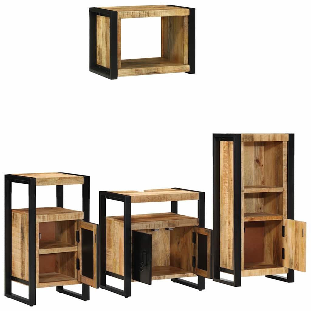 vidaXL Bathroom Furniture Set 4 pcs Brown and Black Solid Mango Wood