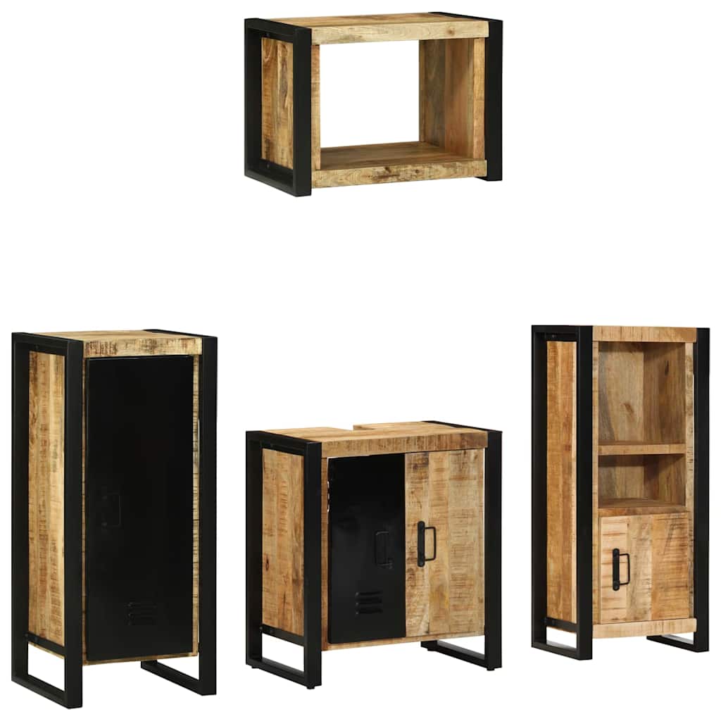 vidaXL Bathroom Furniture Set 4 pcs Brown and Black Solid Mango Wood