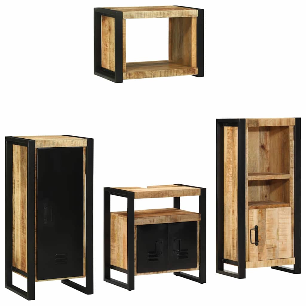 vidaXL Bathroom Furniture Set 4 pcs Brown and Black Solid Mango Wood