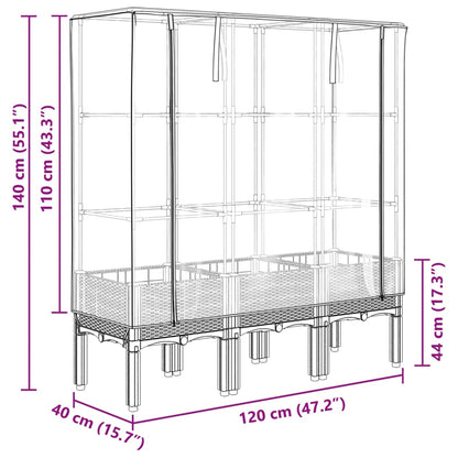 vidaXL Raised Bed with Greenhouse Cover Rattan Look 120x40x140 cm