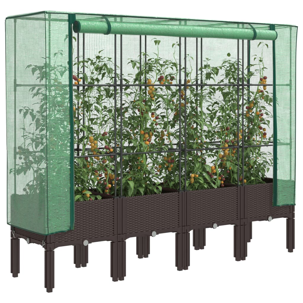vidaXL Raised Bed with Greenhouse Cover Rattan Look 160x40x140 cm