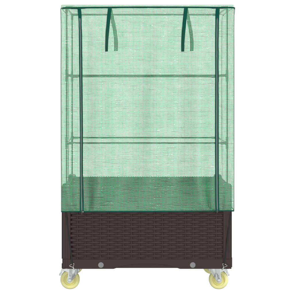 vidaXL Raised Bed with Cover and Wheels Rattan Look 80x50x182 cm