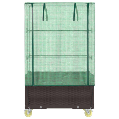vidaXL Raised Bed with Cover and Wheels Rattan Look 80x50x182 cm